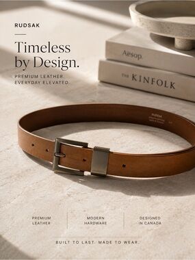 RUDSAK Tan Leather Belt with Brushed Metal Buckle